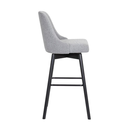 26" Light Gray and Black Fabric with Solid Wood Swivel Counter Height Bar Chair