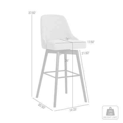 26" Light Gray and Black Fabric with Solid Wood Swivel Counter Height Bar Chair