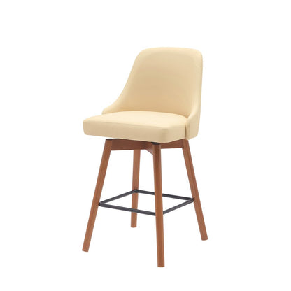 26" Cream and Wood Brown Faux Leather with Solid Wood Swivel Counter Height Bar Chair