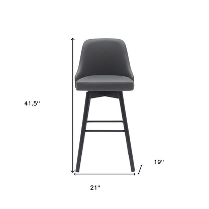 30" Gray and Black Faux Leather with Solid Wood Swivel Bar Height Bar Chair