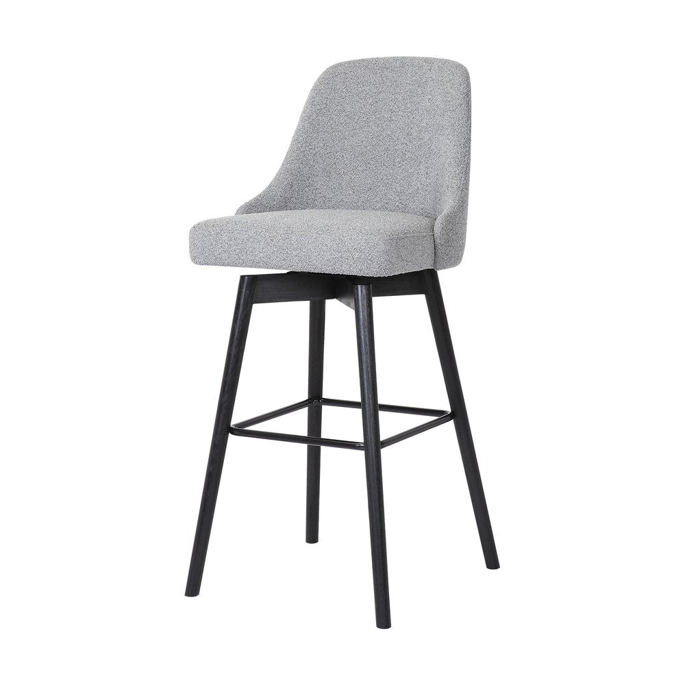 30" Light Gray and Black Fabric with Solid Wood Swivel Bar Height Bar Chair