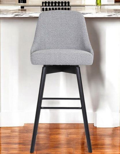 30" Light Gray and Black Fabric with Solid Wood Swivel Bar Height Bar Chair