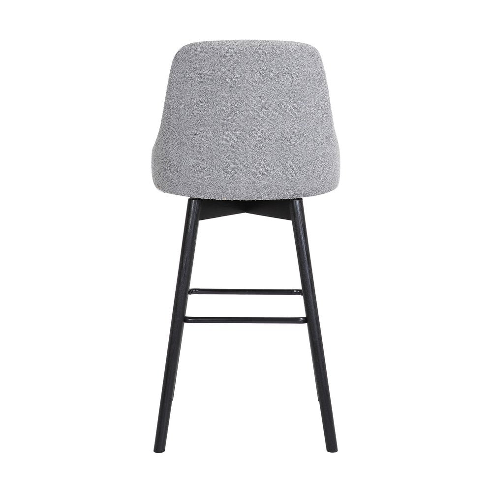 30" Light Gray and Black Fabric with Solid Wood Swivel Bar Height Bar Chair