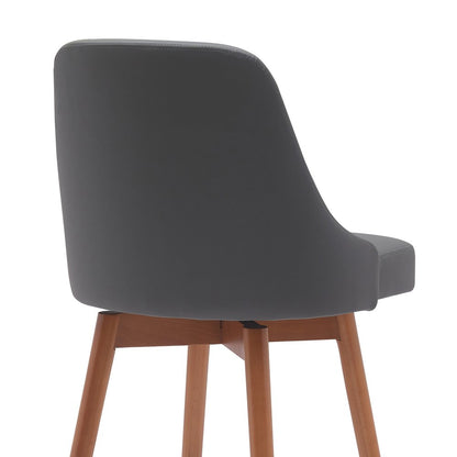 30" Gray And Brown Faux Leather And Fabric And Solid Wood Bar Height Swivel Bar Chair