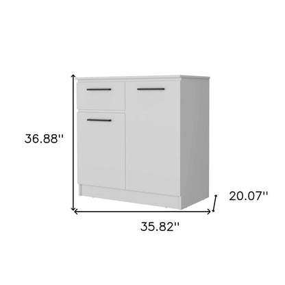 37" White Wood And Metal Two Door Single Drawer Combo Dresser