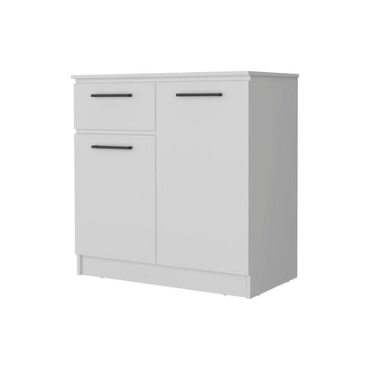 37" White Wood And Metal Two Door Single Drawer Combo Dresser