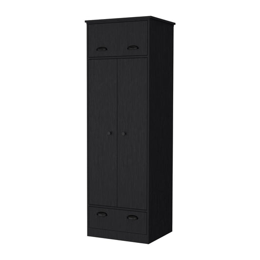 70" Black Wood Three Door Single Drawer Combo Dresser