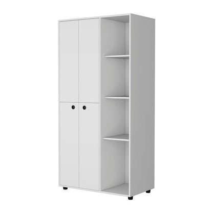 72" White Wood And Metal Two Door Single Drawer Combo Dresser