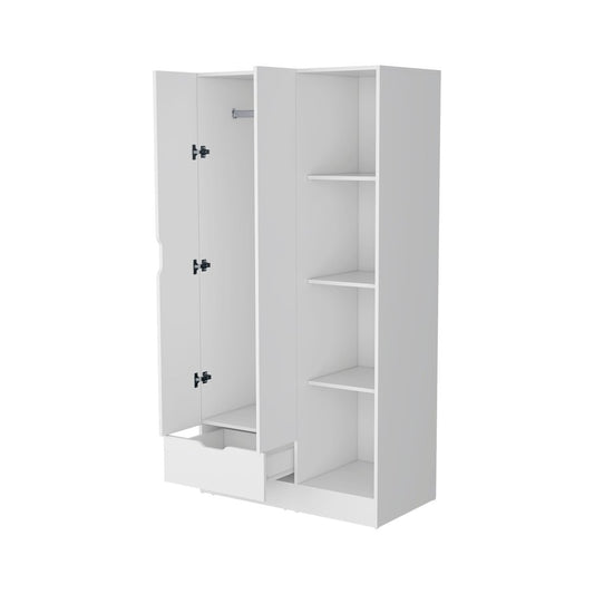 71" White Wood Two Door Single Drawer Combo Dresser