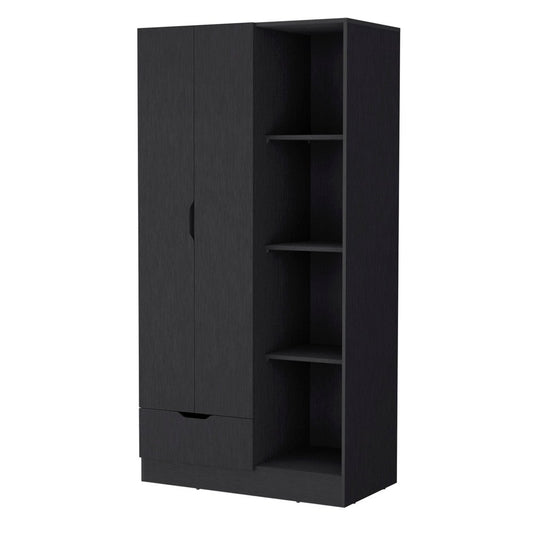 71" Black Wood Two Door Single Drawer Combo Dresser