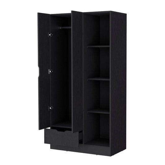 71" Black Wood Two Door Single Drawer Combo Dresser
