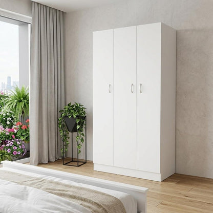 71" White Wood Three Door Two Drawer Combo Dresser