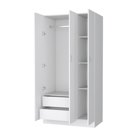 71" White Wood Three Door Two Drawer Combo Dresser