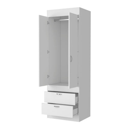 70" White Wood And Metal Two Door Two Drawer Combo Dresser