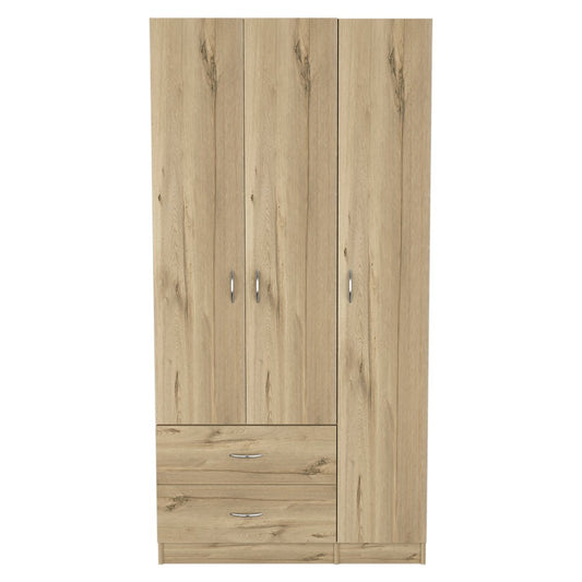 71" Oak Wood Three Door Two Drawer Combo Dresser