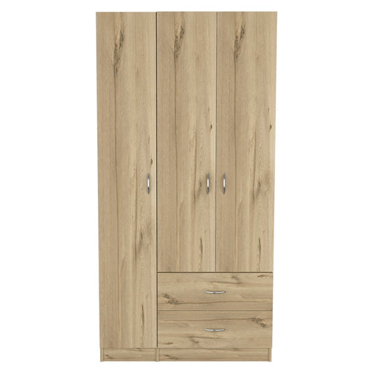71" Oak Wood Three Door Two Drawer Combo Dresser