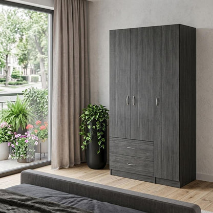 71" Dark Gray Wood Three Door Two Drawer Combo Dresser