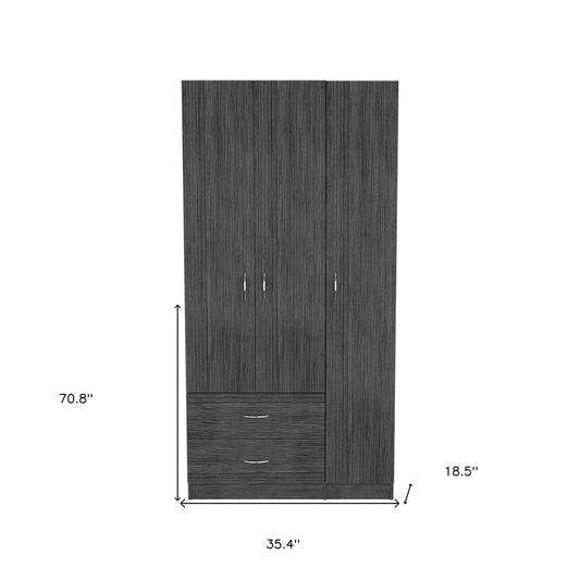71" Dark Gray Wood Three Door Two Drawer Combo Dresser