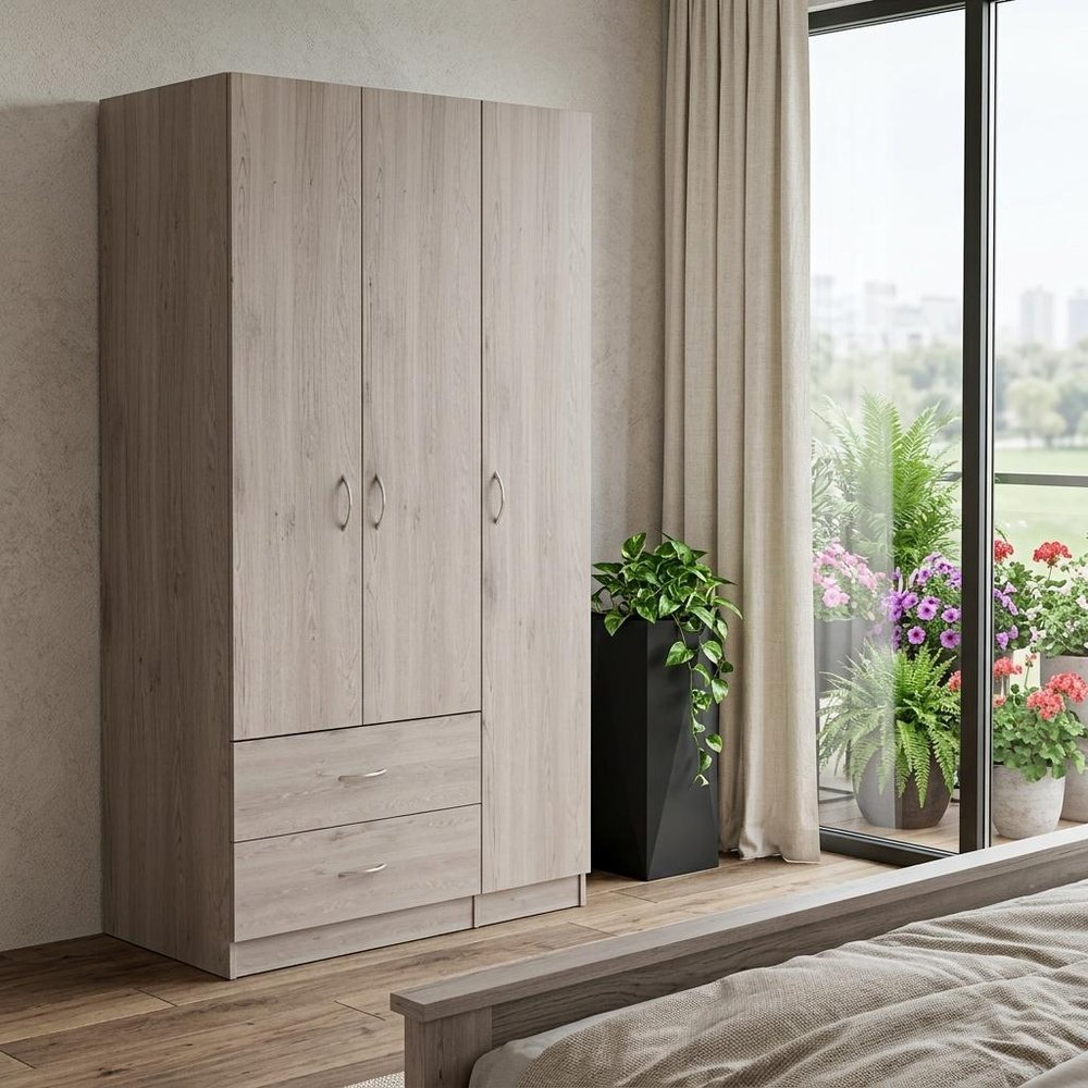 71" Light Gray Wood Three Door Two Drawer Combo Dresser