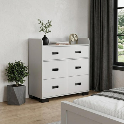 33" White Wood Five Drawer Dresser