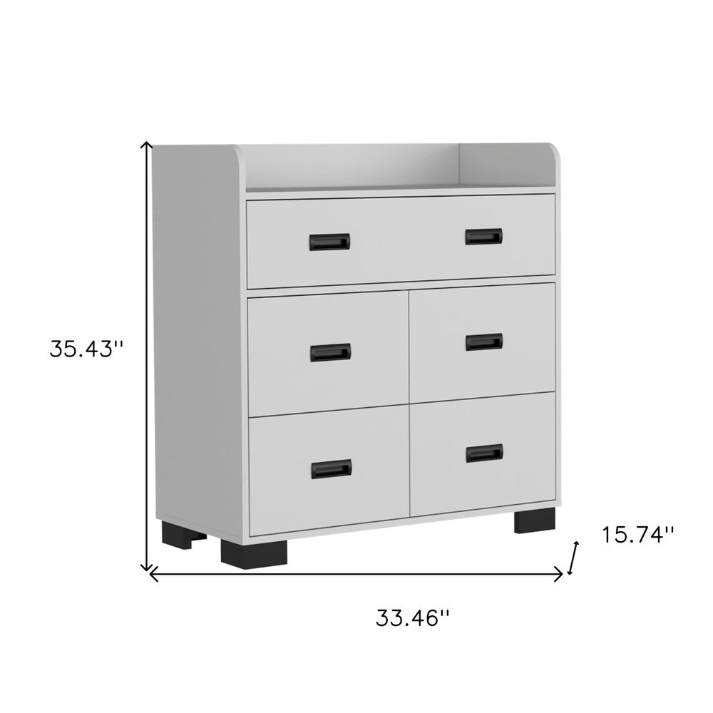 33" White Wood And Metal Five Drawer Dresser