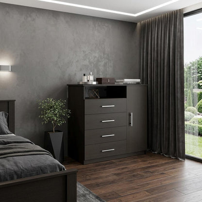 36" Black Wood Four Drawer Dresser