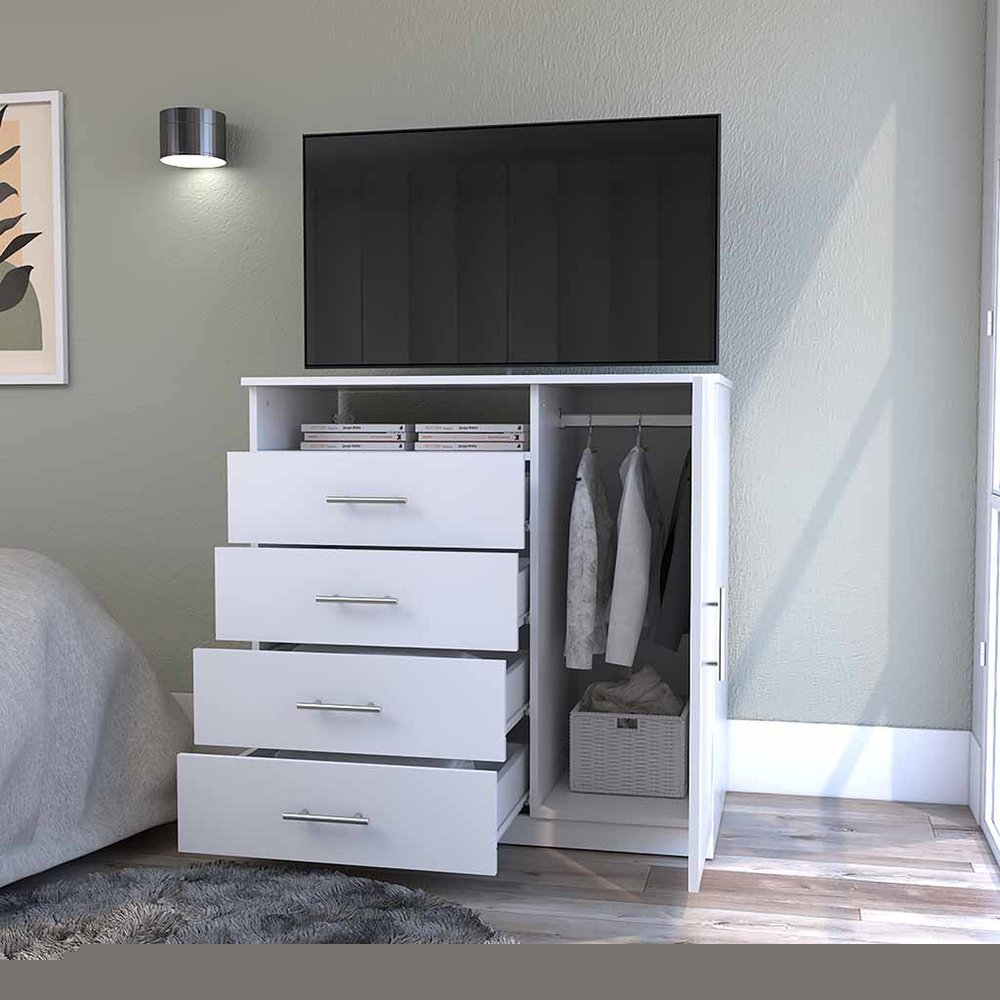 36" White Four Drawer Combo Dresser