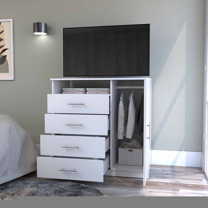 36" White Four Drawer Combo Dresser