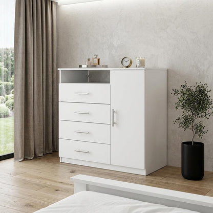 35" White Wood Four Drawer Combo Dresser