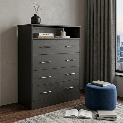 33" Black Wood Four Drawer Dresser