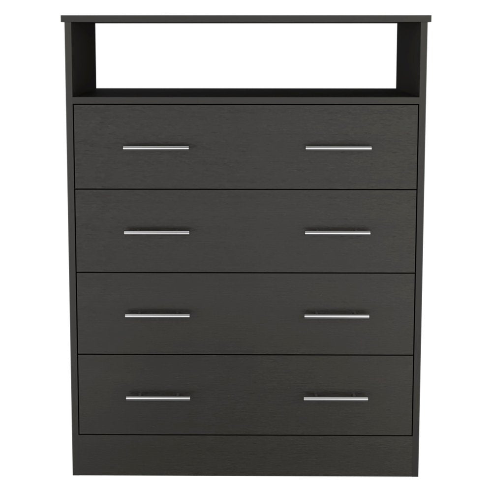 33" Black Wood And Metal Four Drawer Dresser