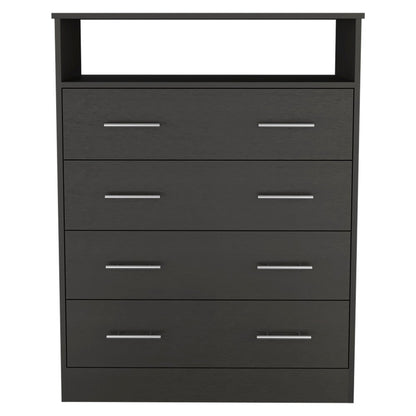 33" Black Wood And Metal Four Drawer Dresser