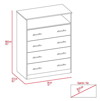 33" Black Four Drawer Dresser