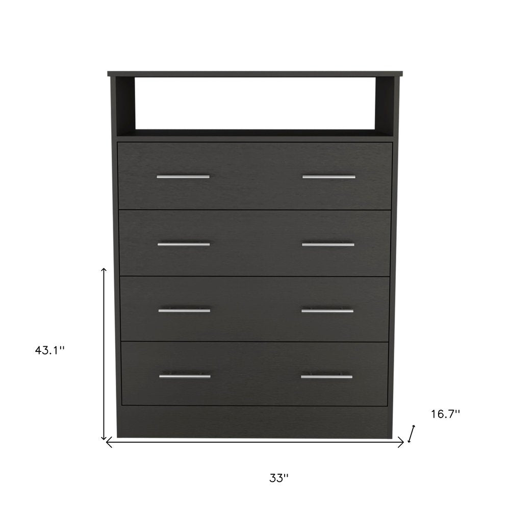 33" Black Wood And Metal Four Drawer Dresser