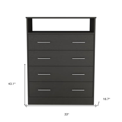 33" Black Wood And Metal Four Drawer Dresser