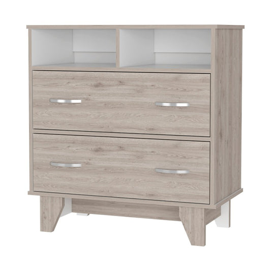 32" Oak Wood Two Drawer Dresser