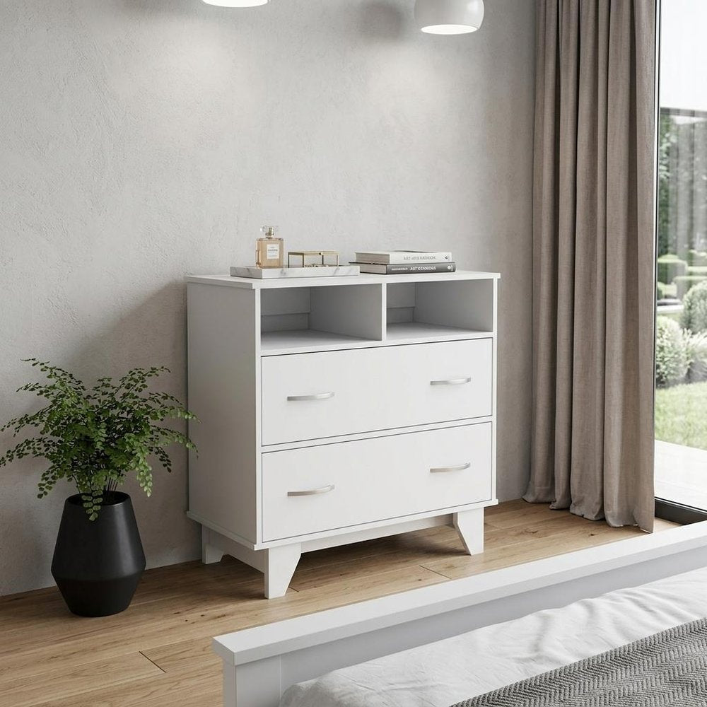 32" White Wood Two Drawer Dresser