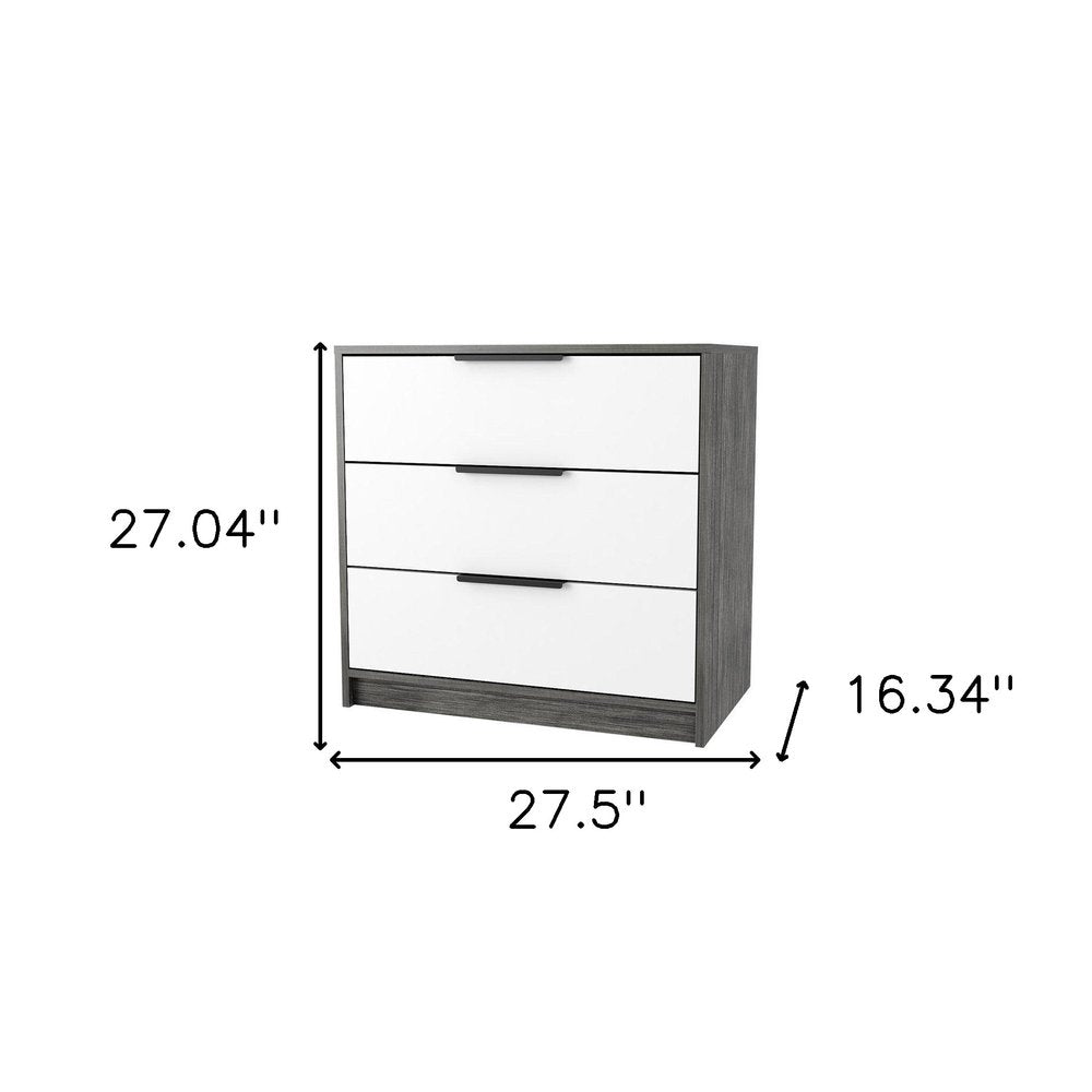 28" White and Gray Three Drawer Dresser