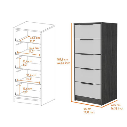 18" White and Gray Five Drawer Standard Chest