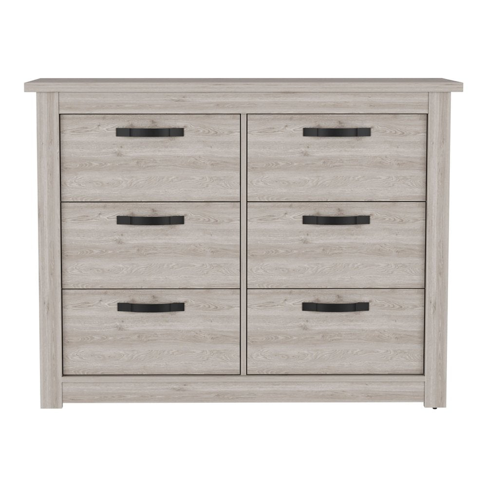 47" Oak Wood Six Drawer Dresser