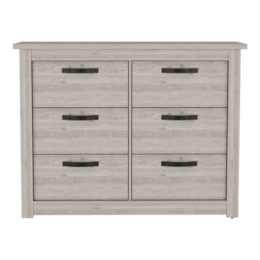 47" Oak Wood Six Drawer Dresser