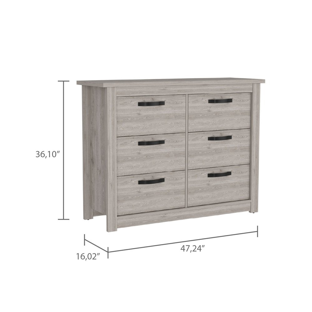 47" Oak Wood Six Drawer Dresser