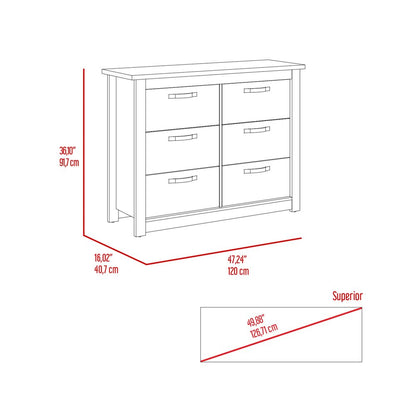 47" Oak Wood Six Drawer Dresser