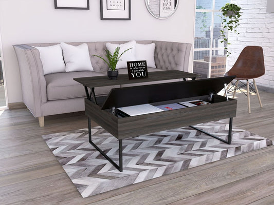 49" Espresso And Black Wood And Metal Lift Top Coffee Table