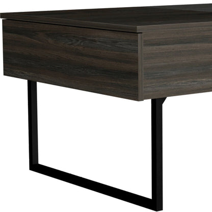 39" Espresso And Black Wood And Metal Lift Top Coffee Table With Drawer