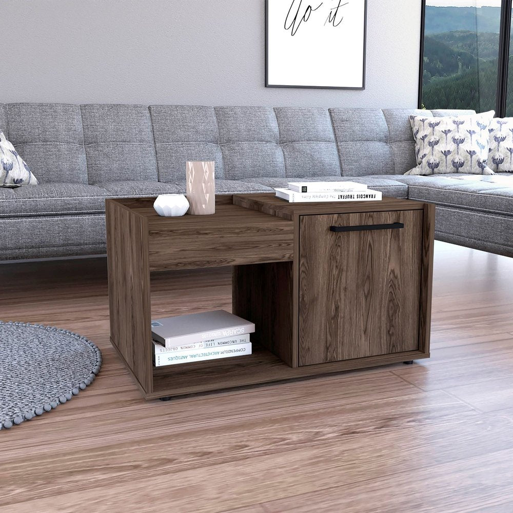 32" Brown Wood Coffee Table With Shelf