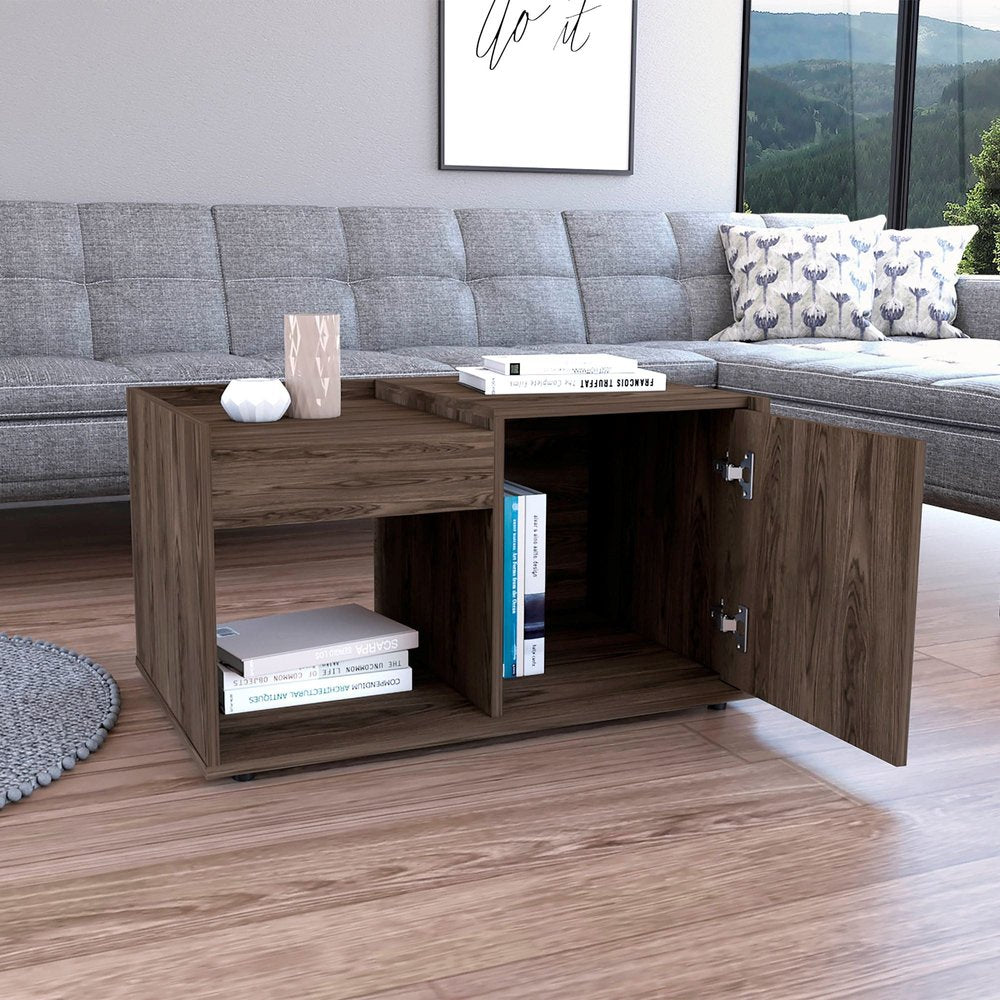 32" Brown Wood Coffee Table With Shelf