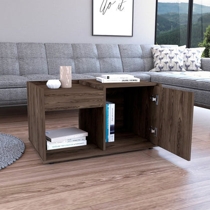 32" Brown Wood Coffee Table With Shelf