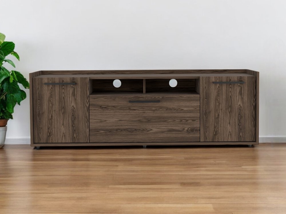 59" Brown Wood Enclosed and Open Storage TV Stand