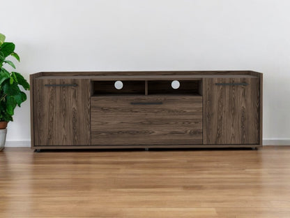 59" Brown Wood Enclosed and Open Storage TV Stand